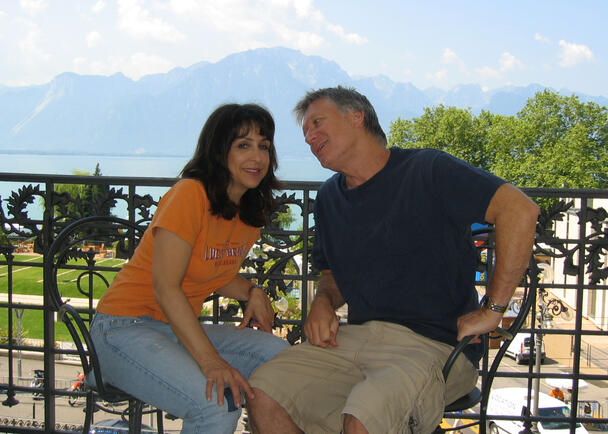 Larry at the Montreux Jazz Festival with wife, Denise David-Williams on their Palace Hotel balcony.
