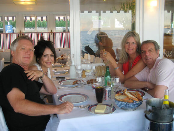 Larry and Denise with Kathy and Rod Temperton (composer of "Thriller" and other Michael Jackson hits) at the legendary Tetou restaurant in Cannes, France, 2010.