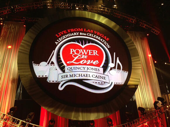 Stage backdrop, Quincy Jones / Sir Michael Caine's 80th Birthday Celebration, MGM Grand Garden Arena, April 13, 2013.
